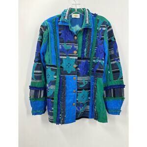 Sandy Starkman Vintage Silk Blend Multi Media Boho Artsy Jacket L Large